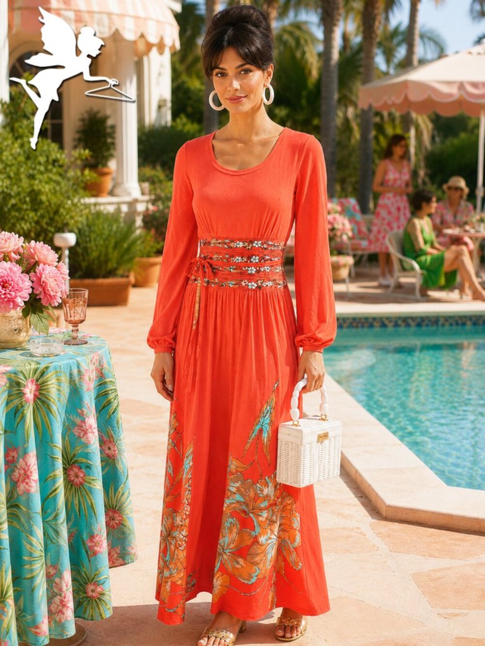 VINTAGE 1970's SAKS FIFTH AVENUE Coral Floral Maxi Dress